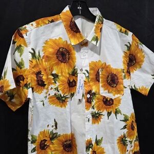 NWT Xi Peng Men's Sunflower Floral Tropical Hawaiian Shirt Sz M Summer Festival